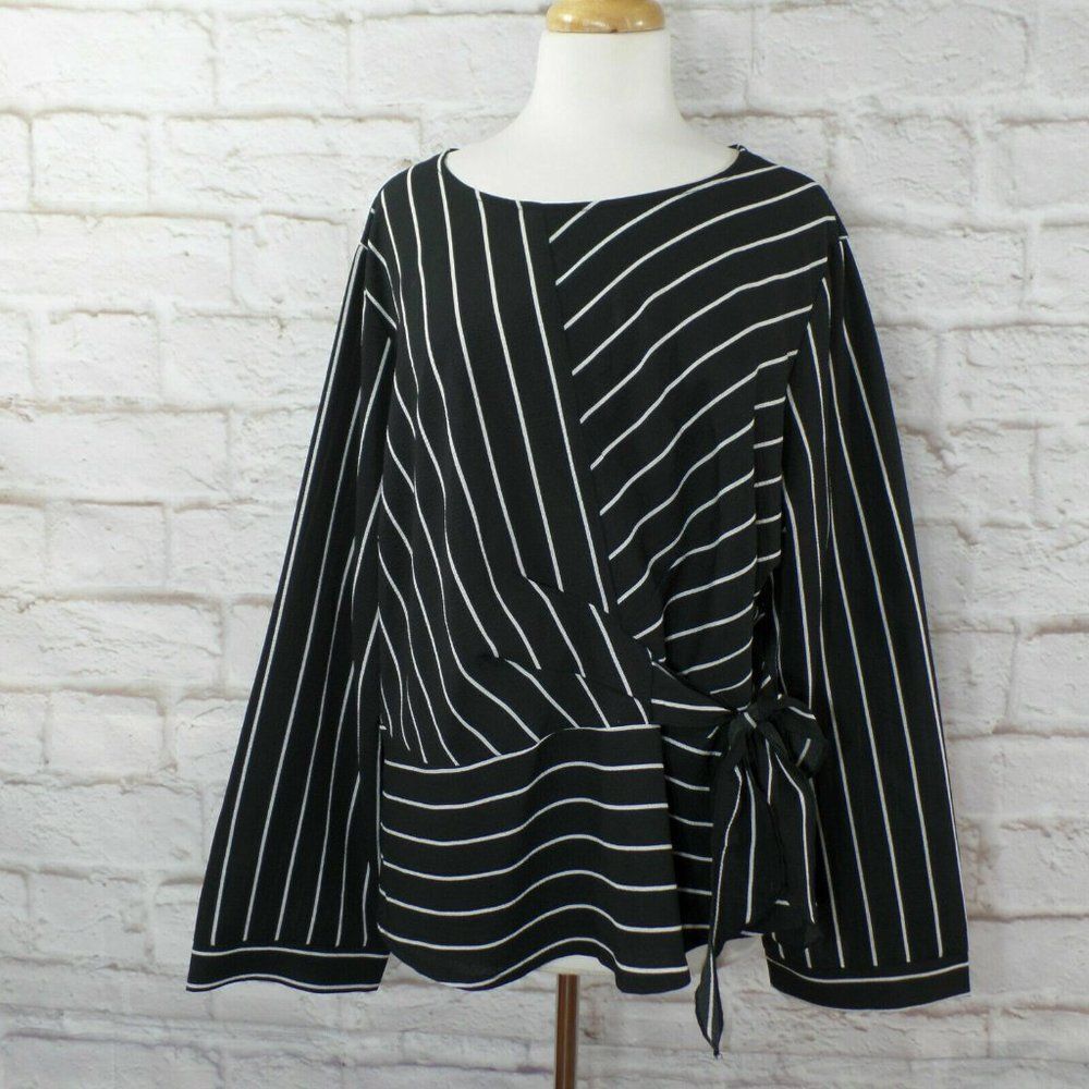 Boohoo Black and White Striped Side Tie Peplum Top Size US 18 EUR 50